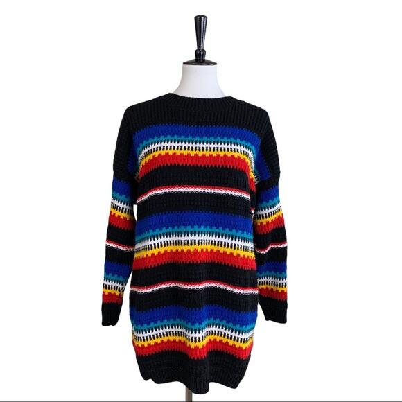 Cuddle Knit Sweaters - Vintage Cuddle Knit Women's Retro 80's Black Stripe Tunic Sknit Sweater Large